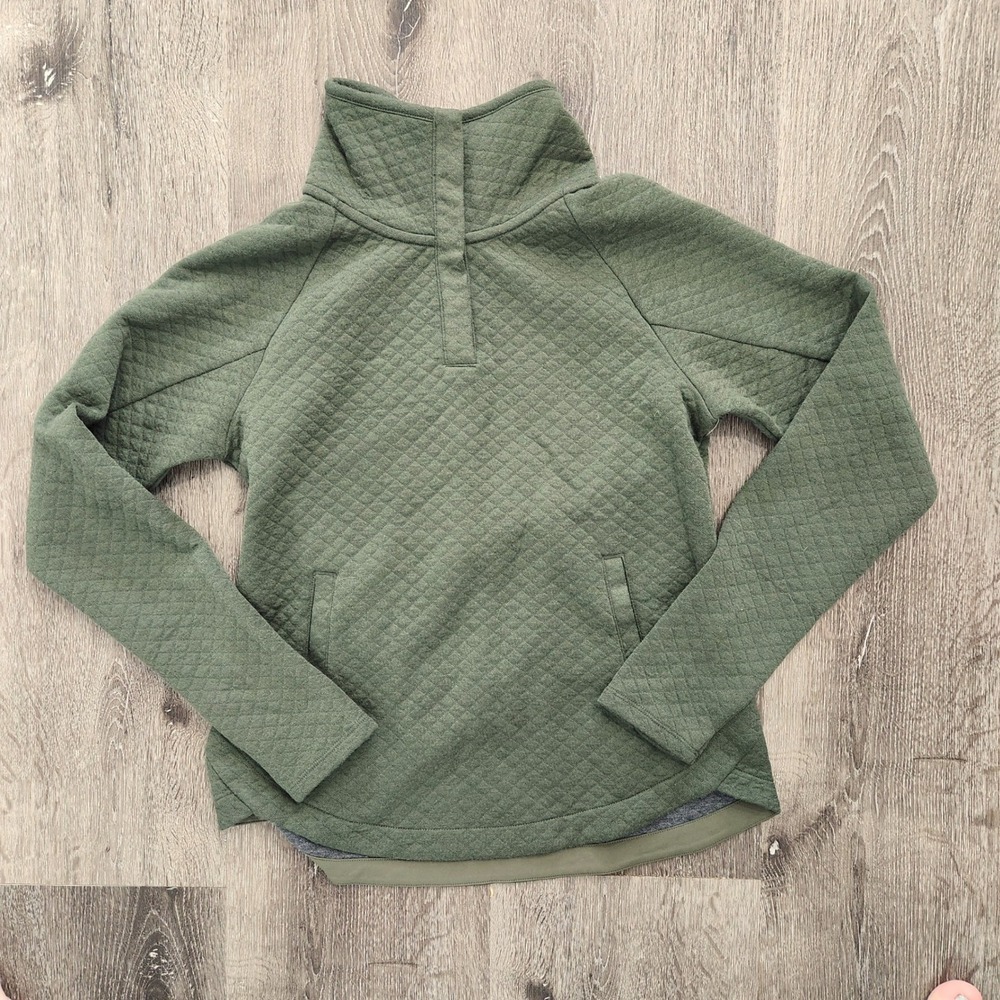 Kuhl Ascendyr 1/4 Snap Quilted Pullover Green Merino Wool Blend XS